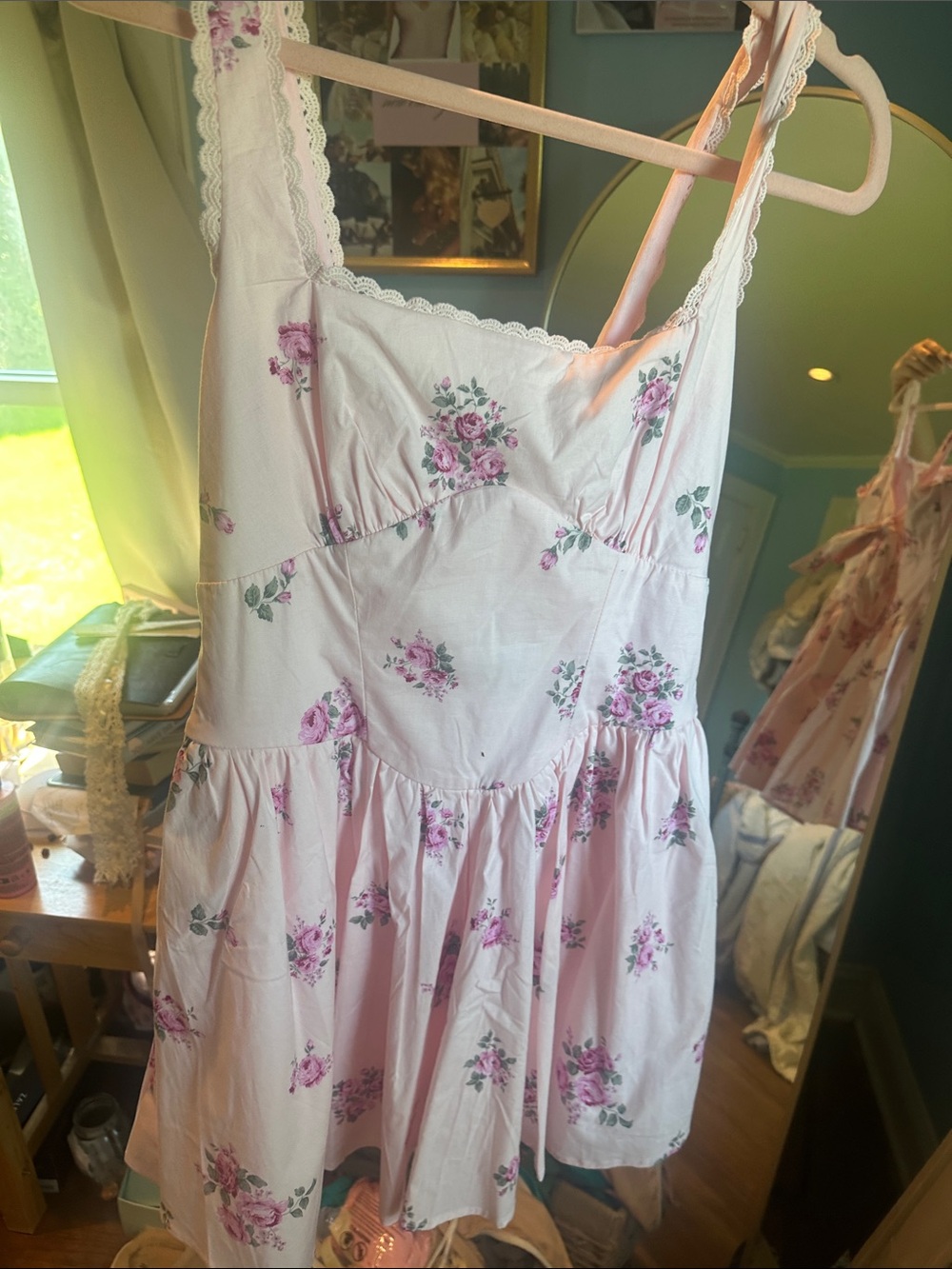 Trixxi Pink Floral Mini Dress with Lace Straps snatched waist